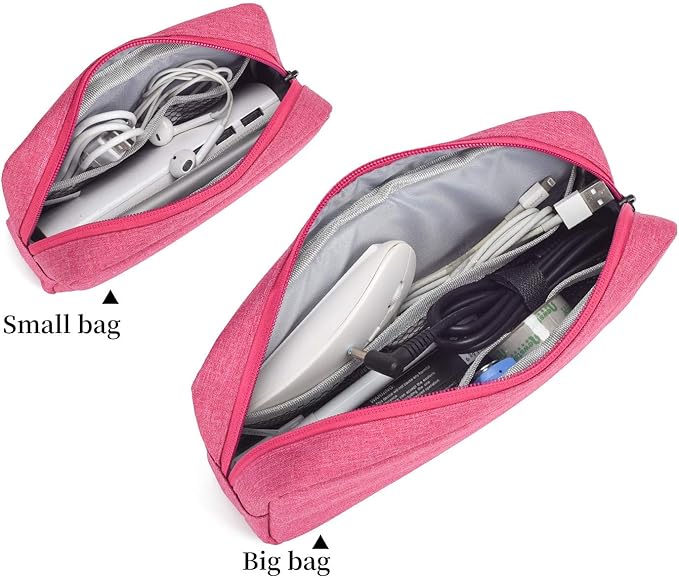 Electronics Accessories Bag, Waterproof Electronics Accessories Travel Case Compatible Laptop Charger Various USB, Cables, Cords and Power Travel Gadget Carry Bag, Rose Red (Small+Big)