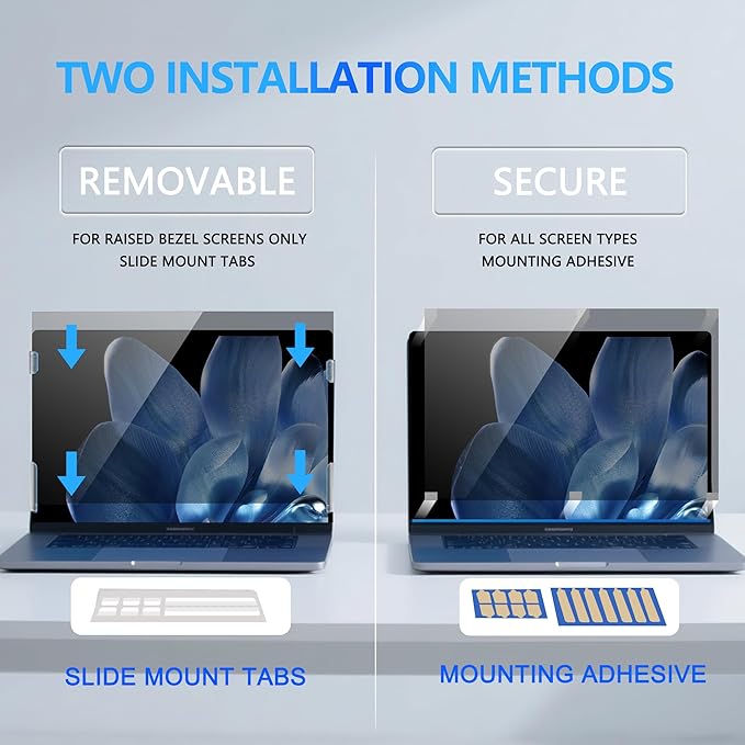 4-Way Laptop Privacy Screen Shield 14 Inch, Removable 16:9 Aspect 360° Privacy Filter Screen Protector for 14 Inch Laptop Computer, Anti Glare Blue Light Slide Mount Tabs Cover for Generic Laptop