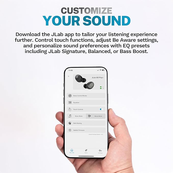 JLab Go Air Pop+ True Wireless Earbuds, in Ear Headphones, Bluetooth Earphones, 35H Playtime Ear Buds, Bluetooth Earbuds with Microphone, USB-C Charging Case, Dual Connect, EQ3 Sound, Dark Pink