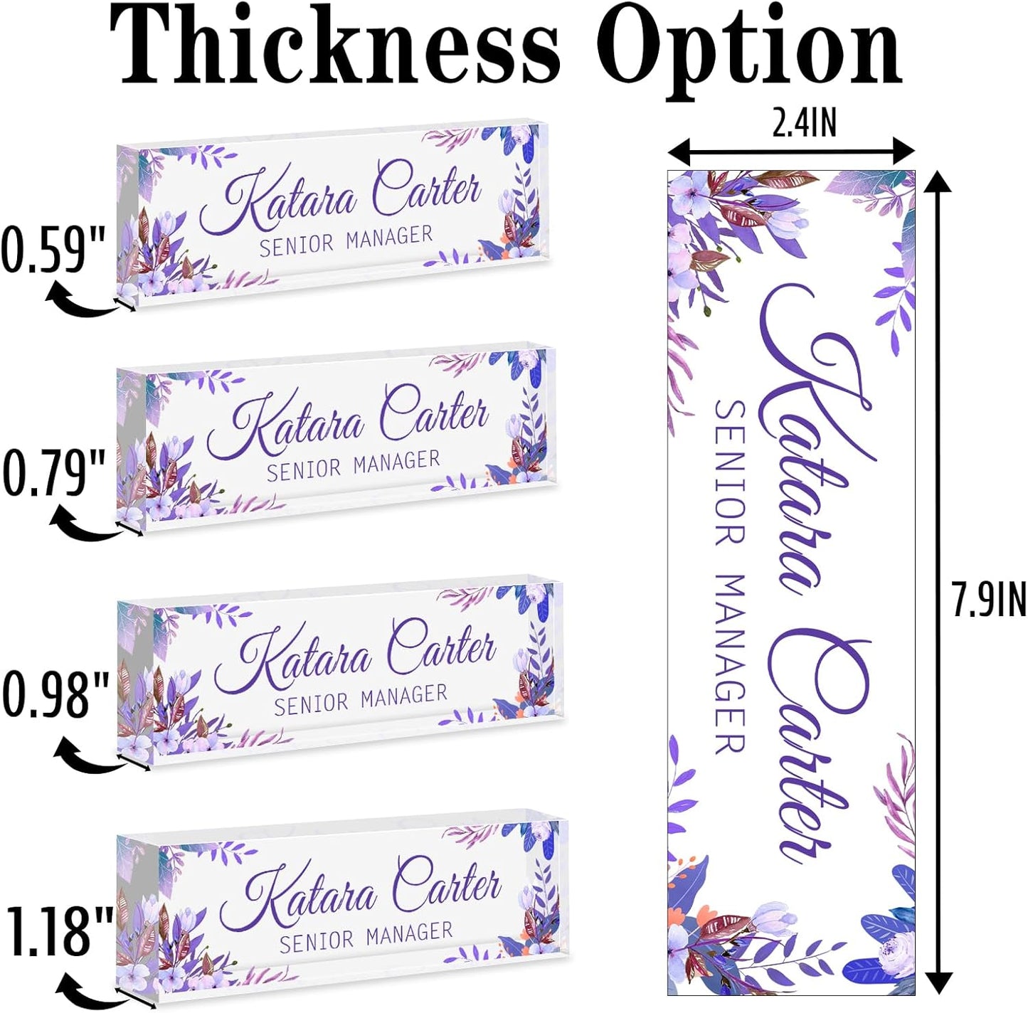 Name Plate for Desk Personalized, Acrylic Desk Decorations, Employee Appreciation Gifts, Custom Office Gifts for Coworkers, Boss, Teacher, Nurse (Purple Leaves)