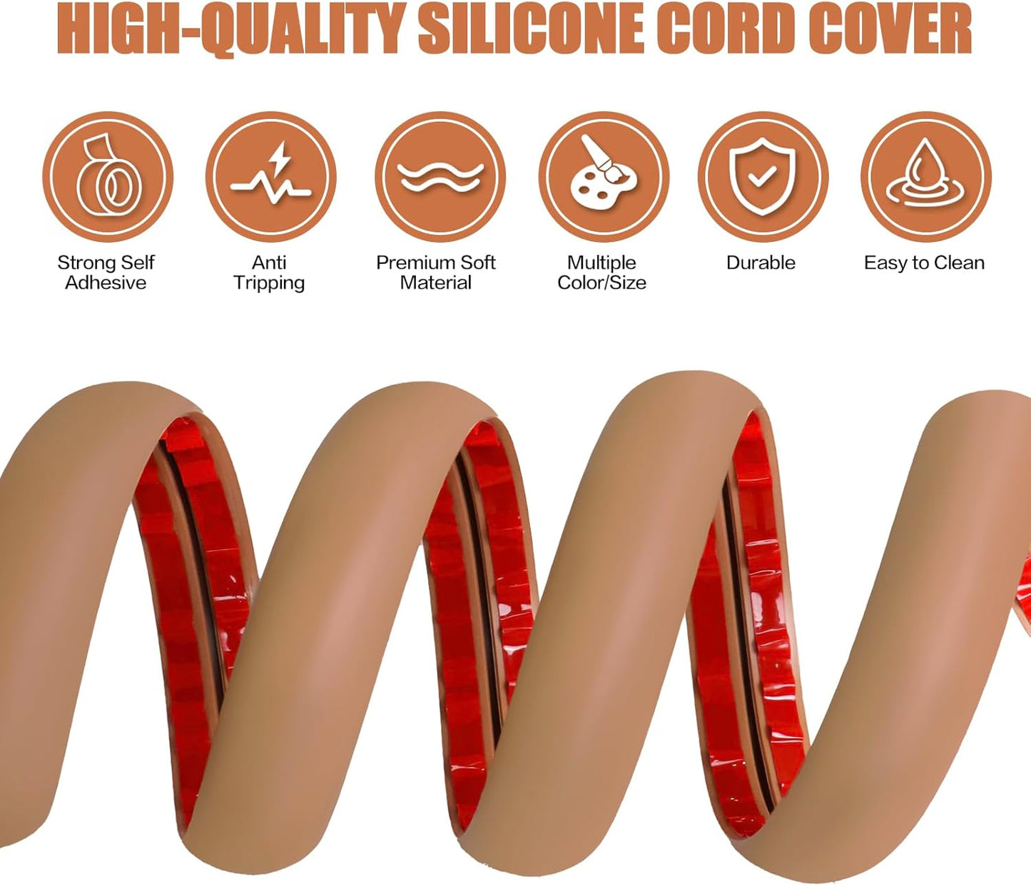 Floor Cord Cover Self Adhesive Cord Hider,10FT Cable Management, Extension Strip Protector for Wires, Prevent Cable Trips for Offices, Gyms, Exhibitions Cavity:0.3"(W) x 0.28"(H) Brown