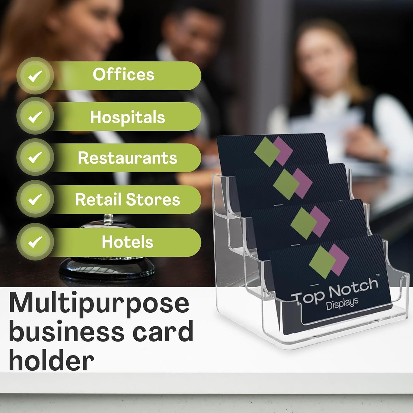 4 Tier Clear Acrylic Business/Gift Card Holder, Fits standard-sized business cards or gift cards, For Use In Office, Retail, and Hospitality - Pack of 8