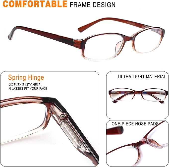 NORPERWIS 6 Pack Ladies Reading Glasses for Women Blue Light Blocking Spring Hinge Fashion Eyeglasses Readers for Women (Mix Color, 1.75)