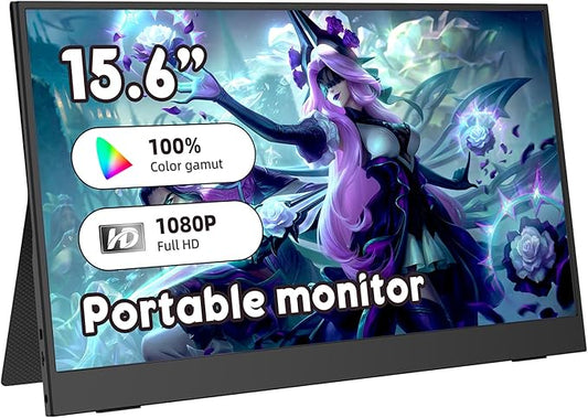 Portable Monitor 15.6", FHD 1080P USB-C HDMI Speakers Gaming Ultra-Slim IPS Display Small Screen for Laptop/PC/Phone, Gaming Monitor & PC Monitor with Magnetic Leather Cover