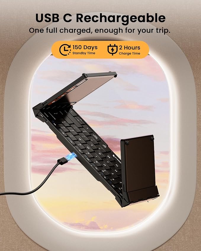 ProtoArc Foldable Keyboard with Touchpad, XK01 TP Folding Portable Keyboard, Full Size Keys, Large Trackpad Bluetooth Travel Keyboards for Laptop PC Tablet - Black