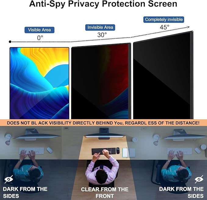 27 Inch Computer Privacy Screen Shield [2 Pack] for 16:9 Widescreen Desktop Monitor - Anti-Glare Blue Light Privacy Filter and Anti Spy Privacy Screen Protector Film