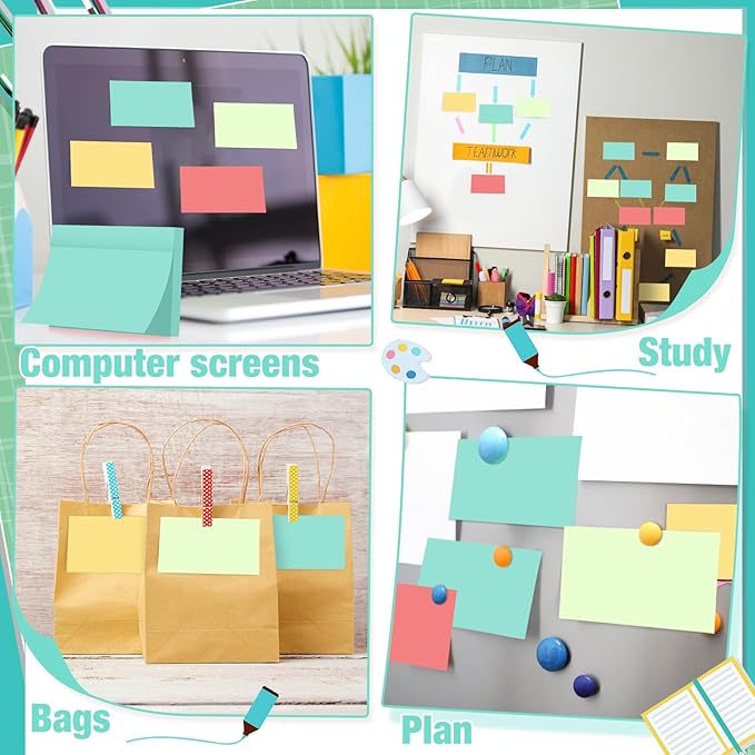 Fainne 8 Pack Sticky Notes Bulk Back to School Supplies Self Stick Note Pads Paper Memo for Office First Day of School Student Teacher Essentials (3 x 5 Inch,Fresh Color)