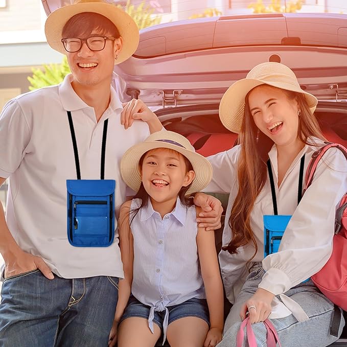 sundee Travel Neck Wallet with Double Zippers, RFID Blocking Passport Holder with Adjustable Neck Strap for Men and Women to Keep Cash, Credit Cards and Travel Documents Safe - Dark Blue