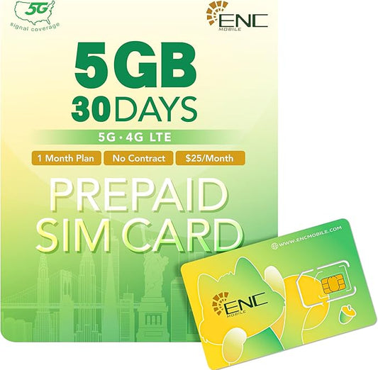Prepaid SIM Card USA $25/mo - 5GB/Mo. 5G/4G LTE Data + One SIM Dual Number (US & China) + Unlimited US/China/Canada/Mexico Talk & Global Text, Wi-Fi Calling, 3 in 1 SIM Card Included