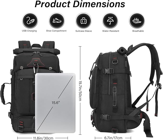 Travel Backpack for Men & Women, 35L Large Backpack Fit for 15 Inch Laptop Durable Convertible Duffle Bag with Shoe Compartment, Wet Pocket