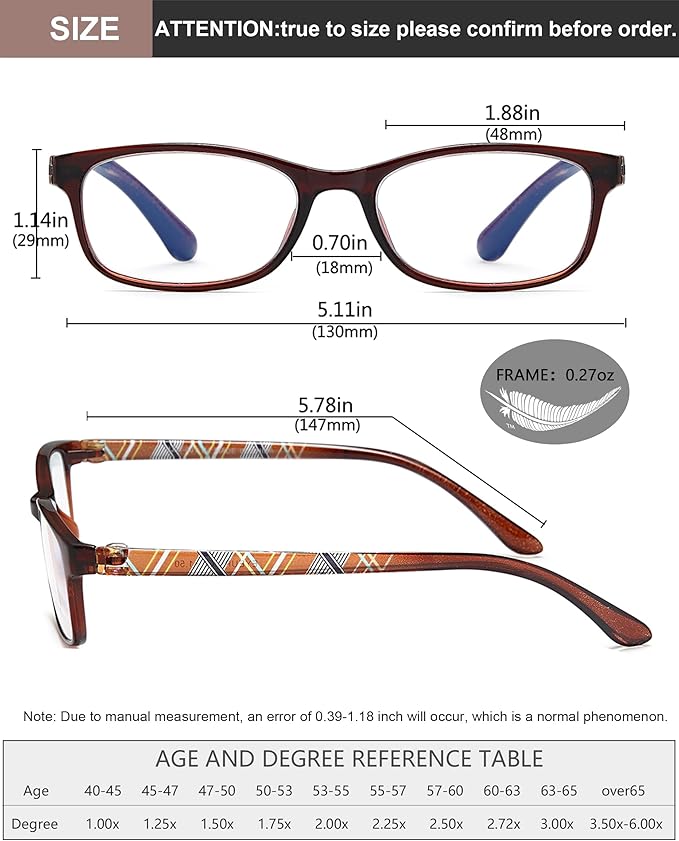 EYEURL Reading Glasses For Men Women - Blue Light Blocking Glasses Reduce Eyestrain - 2 Pack TR90 Frame Lightweight +2.75