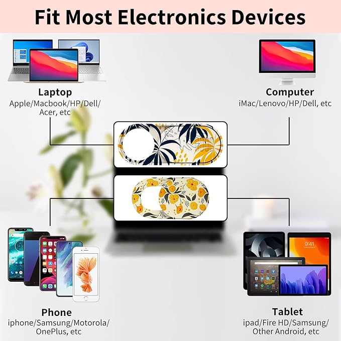 Laptop Camera Cover Slide Cute, Ultra Thin Webcam Cover for iPhone iPad MacBook Pro Computer iMac Cell Phone PC Accessories, Camera Blocker Slider, Great for Privacy - Flowers (3 Small+3 Large)