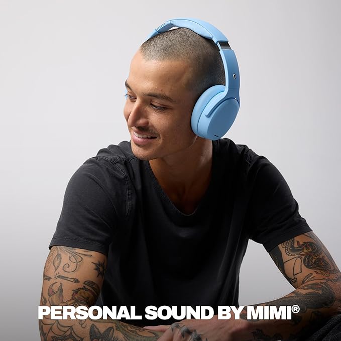 Skullcandy Crusher ANC 2 Wireless Over-Ear Bluetooth Headphones with Multi-Sensory Bass, Active Noise Cancelling, Up to 60 Hours Battery, Microphone for iPhone Android - Preppy Blue