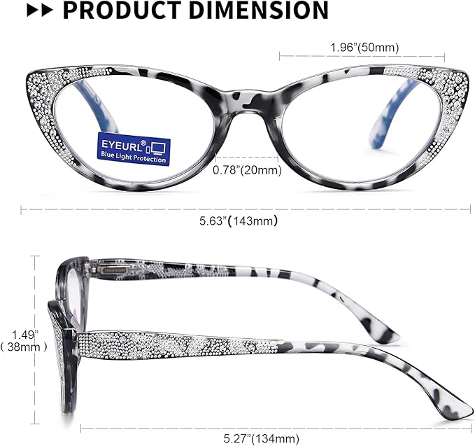 EYEURL Cat Eye Reading Glasses for Women Blue Light Blocking 4 Pack Computer Readers 3.50 Spring Hinge Anti UV Fashion Lightweight Frames Eyeglasses