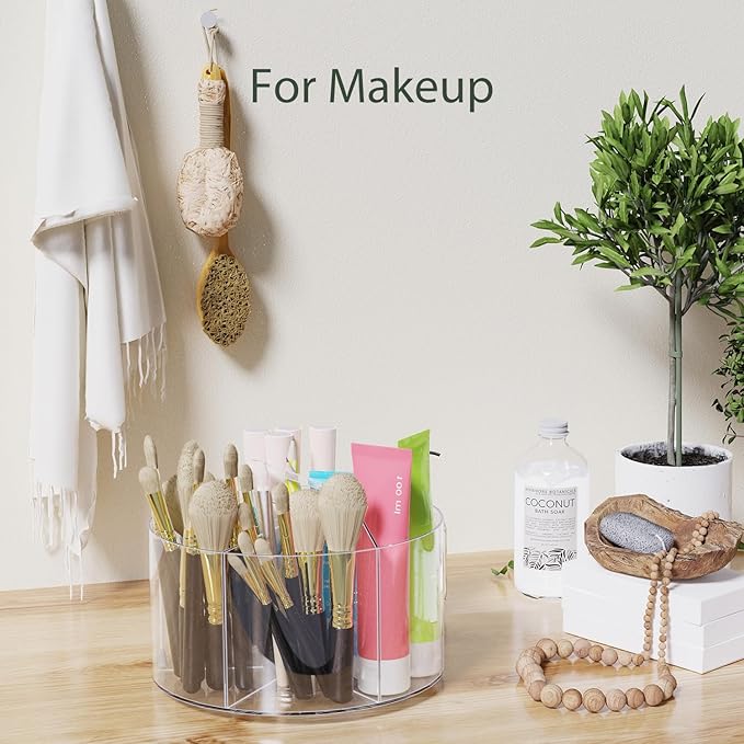 Desk Pen Holder, 360 Degree Acrylic Rotating Pencil Organizer for Kid Crayon Marker, Office Supply Accessory Organizer Rotating Organization for Desktop, Kitchen, Makeup, Vanity