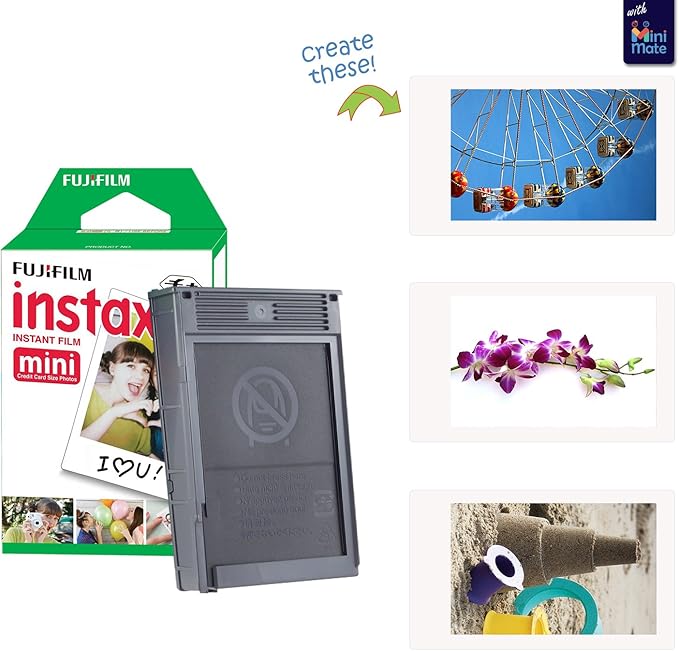 Fujifilm Instax Mini 12 Instant Camera + MiniMate Accessory Bundle & Compatible Custom Case + Fuji Instax Film Value Pack (50 Sheets) Flamingo Designer Photo Album (Blossom Pink)