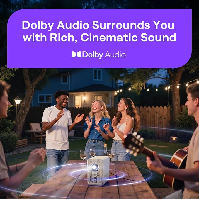 Aurzen Roku TV Smart Projector with Wifi and Bluetooth, Roku Streaming Experience Built-in, Sealed Optical Engine, 1080P FHD, 4K Supported, Dolby Audio, Portable Mini Projector for Home/Outdoor Movies