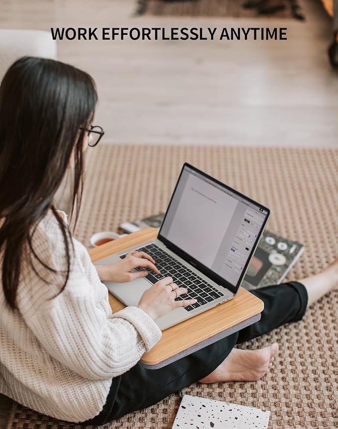 Portable Lap Laptop Desk with Pillow Cushion, Fits up to 15.6 inch Laptop, Lap Stand for Bed & Couch & Carpet, Book Tablet/Drawing Board/Computer Laptop Stand - Light Brown Wood