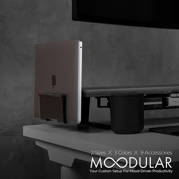 Moodular Add-ons Vertical Laptop Tray [Accessory Only - Requires Moodular Wooden Monitor Stand Slide Rails for Use] Black MSA-VLT
