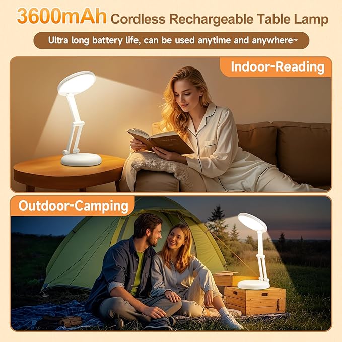 COOLNIGHT Cordless Table Lamp,10 Brightness Battery Operated Table Lamp,3600 mAh Rechargeable Table Lamp,Portable Lamp Foldable Table Lamp Small Table Lamp,Battery Operated Table Lamp Wireless Lights