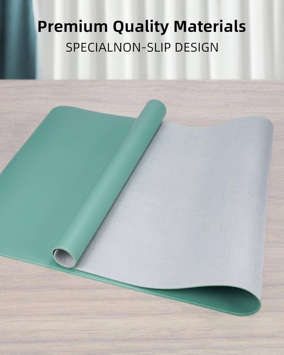 Leather Desk Pad Protector,Desk Mat,Large Mouse Pad, Non-Slip Desk Pad, Waterproof PU Leather Desk Blotter Mat, Desk Cover for Office and Home (Light Green, 36" x 17")