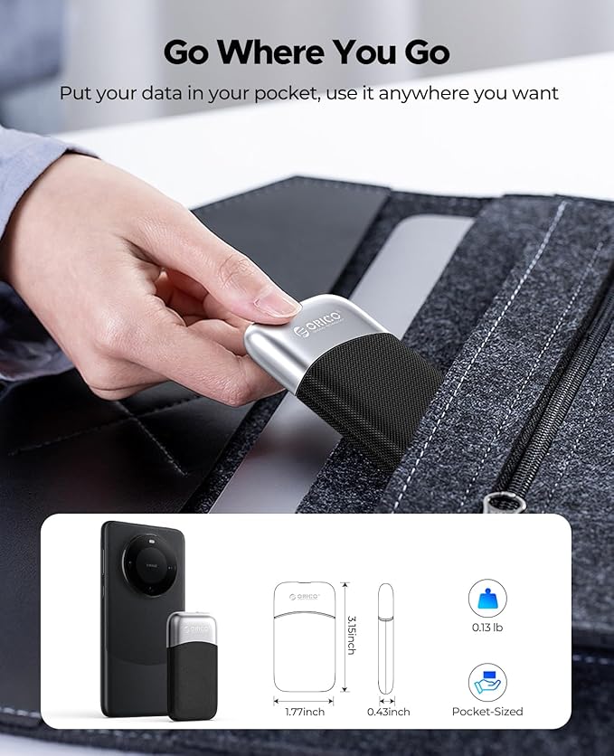 ORICO 512GB External SSD Up to 2000MB/s, Portable Solid State Drive with 20Gbps USB C&A Cable, Reliable Storage for Type-C Smartphone, Tablets, Laptops, USB 3.2 Gen 2x2- M20