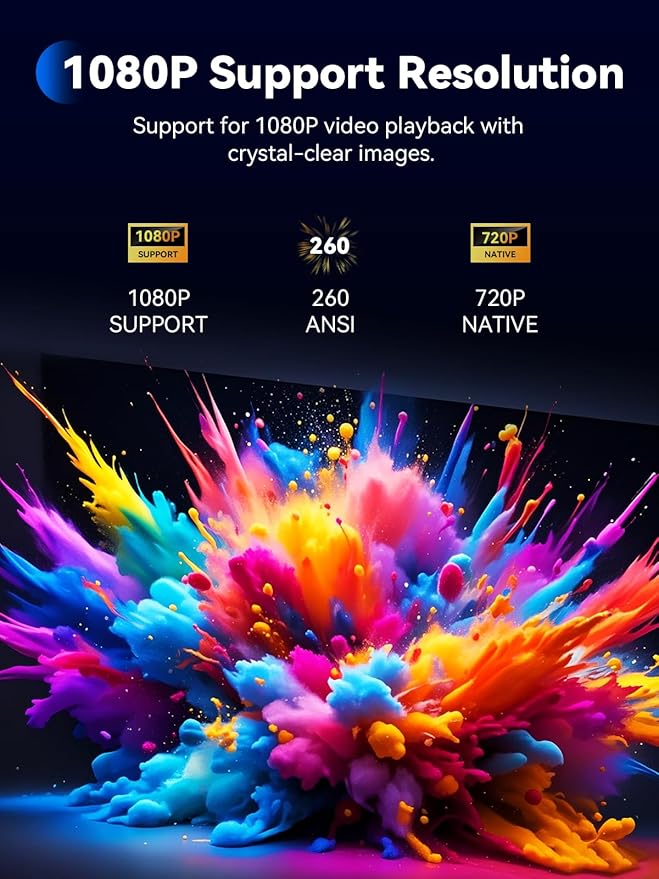 SOOMFON Mini Projector 1080P Support - Portable Small Video Movie Projector Bluetooth 5.1 Auto Keystone Electric Focus for Bedroom/Wall/Home/Outdoor/iPhone/Android/TV Stick