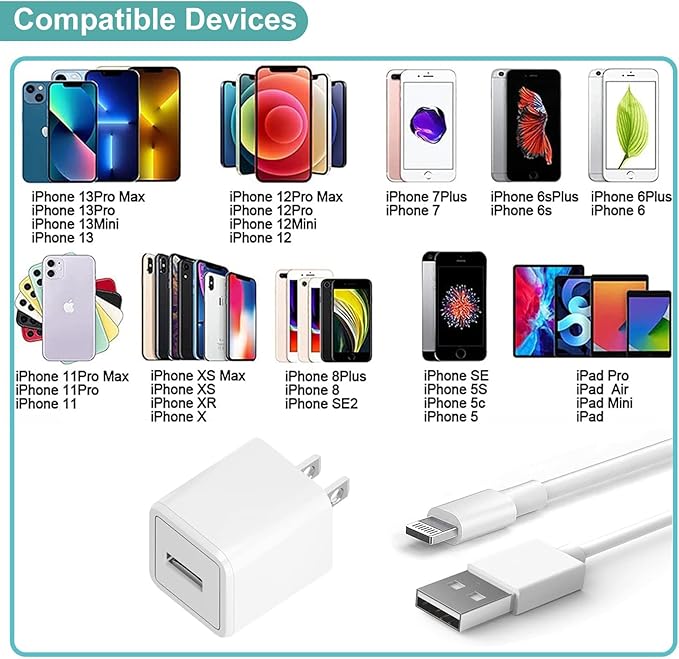 iPhone Charger,[Apple MFi Certified]3 Pack 10ft iPhone Charger Data Sync Transfer Lightning Cable with Travel USB Wall Charger Block Compatible with iPhone 14/13/12/11 Pro/SE/XS/X/XR/8/7/iPad/AirPods