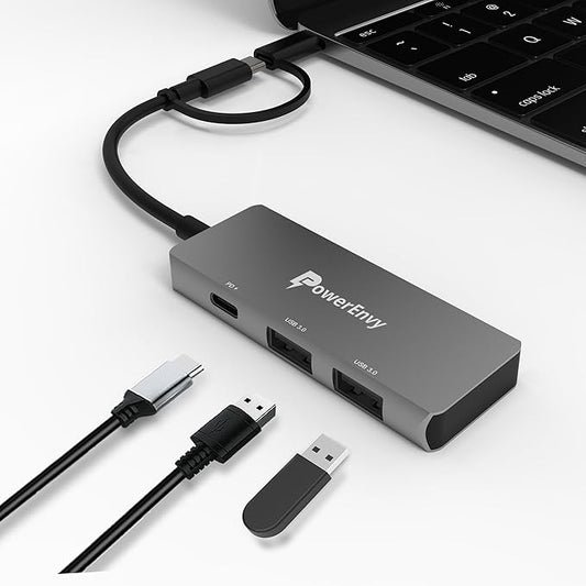 USB C Hub Multiport Adapter – USB C to 2 USB A & 100W Charging Port with Type C to Micro Plug – Compatible with MacBook, iPad Pro/Air, Dell XPS, MateBook & More