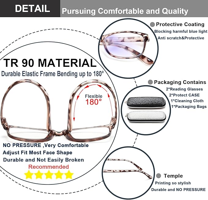 EYEURL Reading Glasses Womens Blue Light Blocking - 2 Pack Lightweight Computer Readers +2.25 Glare Blocking Ladies Eyeglass