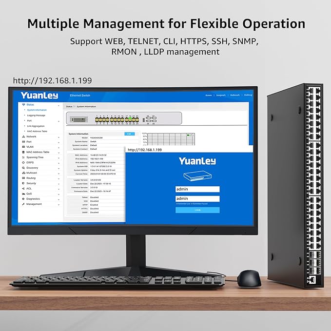 48 Port Gigabit Managed Network Switch with 6 Port Uplink 10Gbps SFP+, YuanLey 54 Port L3 Smart Managment Ethernet Switch, Desktop or Rackmount, Compatible for Cisco, Netgear