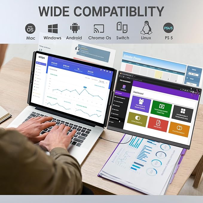 Redalf Laptop Screen Extender, 15.6" FHD 1080P Portable Monitor for Laptop, Detachable and Plug-Play Travel Monitor for 13-17.3" Laptops,Compatible for Mac/Wins/Dex/Chrome