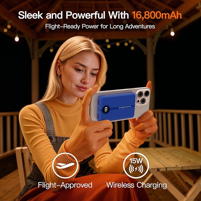 Magnetic Portable Charger, 16800mAh Wireless Power Bank, with 20W USB-C Fast Charging and LED Digital Display Magnetic Battery Pack, Compatible with iPhone 16/15/14/13/12 Full Series (2025)