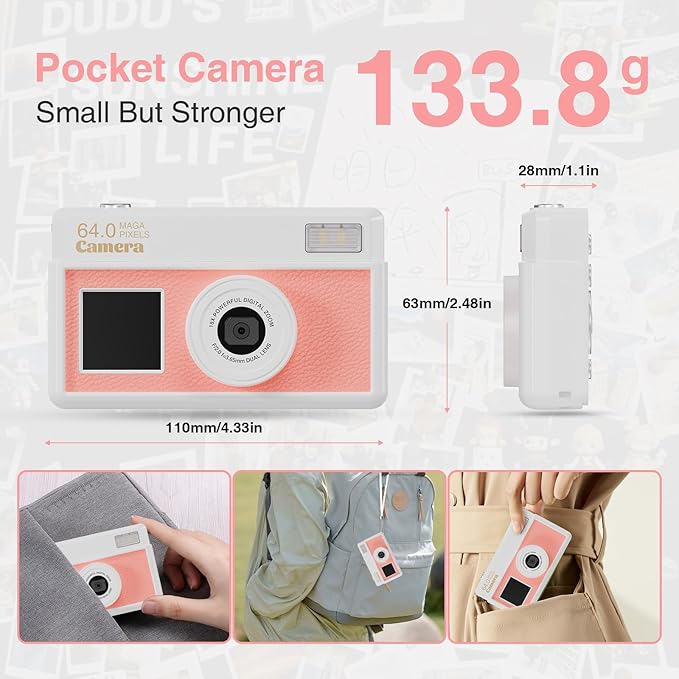 Digital Camera, 4K Autofocus Compact Camera with 32G SD Card FHD 64MP with 2.8" Large Screen, 18X Digital Zoom, Portable Mini Camera for Photography, Suitable for Kids,Adult,Beginners