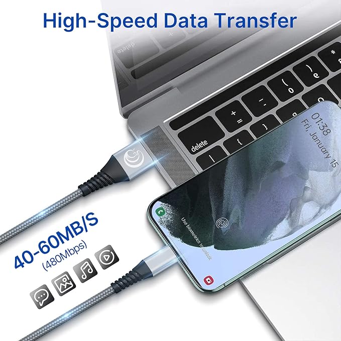 USB C Cable 3A Fast Charging 6FT 3Pack Nylon Type C Phone Charger Cord for Samsung Galaxy S24 S23 S22 S21 S20 S10 A11 A12 A13 A14 A15 A20 A21 A32 A42 A54, Tablet, LG, Moto, TCL, PS5