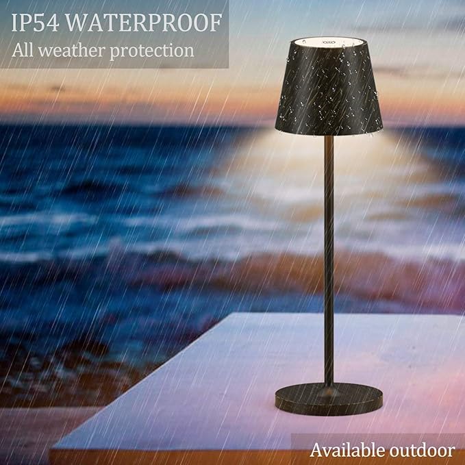 Ralbay IP54 Aluminum Cordless Rechargeable Table Lamp LED Modern Battery Operated 4800mAh Waterproof Portable Stepless Dimmable Desk Lamp for Restaurant/Bedroom/Camping/Outdoor (Black Brush Gold)