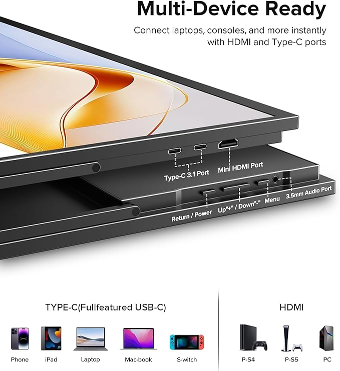 Portable Monitor 4K 23.8", 3840x2160 UHD 24" QLED Large Monitor, 400 Nits | 100% DCI-P3 | USB-C & HDMI | VESA & Kickstand | Second Screen for Computer, Mini PC, Game Consoles