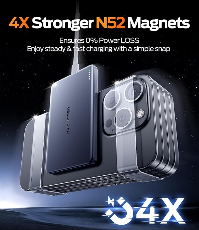 MOVE SPEED 0.5'' 10,000mAh Magnetic Power Bank, MagSafe Portable Charger iPhone 17 Air Accessories,Magsafe Battery Pack for iPhone 17 Pro Max Air/16/15/14/13/12,Travel Essential,Glacier Gray