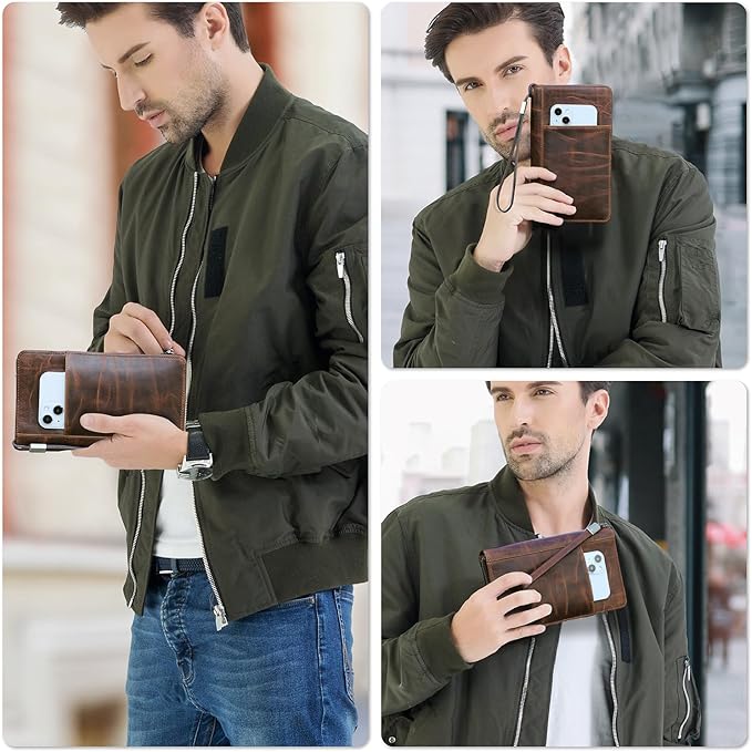 Top Grain Leather Travel Passport Wallet Holder for Man & Woman, Handmade with Three-Layer for 4 Passports & Multi Cards, RFID Blocking Large Capacity for Cards/Passports/Tickets, Brown