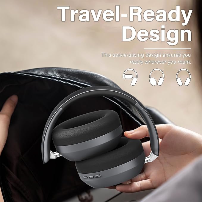 Wentronic Y05 Bluetooth Headphones Wireless Over Ear Noise Cancelling with Microphone 48 Hours Playtime, High Sound Quality Foldable Soft Earpads Earphones for Travel-Space Grey