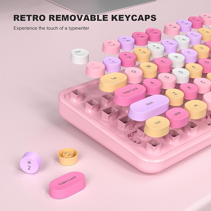 Colorful Computer Keyboards Wired, USB Plug and Play Full Size Typewriter Keyboard, Cute Aesthetic Keyboard with Foldable Stands for Windows PC Laptop (Pink)
