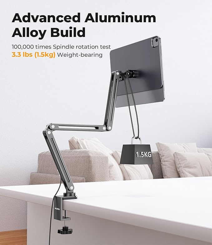 Magnetic Wireless Charging Stand for iPad Pro/Air 11 M2, Foldable Adjustable Arm Mount with 2M Cable, Aluminum Alloy Tablet Holder for iPad Pro 11 1st/2nd/3rd/4th, Air 10.9 4/5th