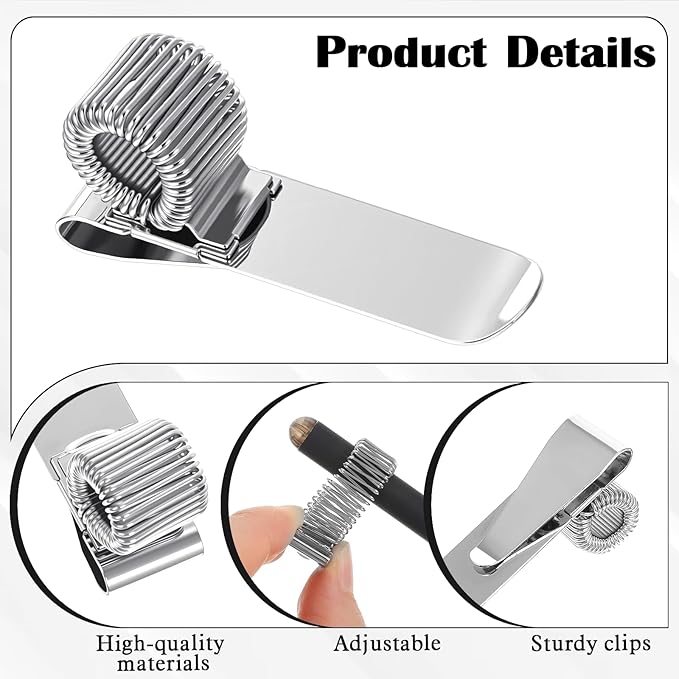 4 Pcs Metal Pen Holder, Adjustable Single Spring Loop Pen Holder Clip, Pens Holders for Notebook and Clipboard, Pens Clips Pencil Holders with Adjustable Spring Loops Organizer for Home Office Pocket