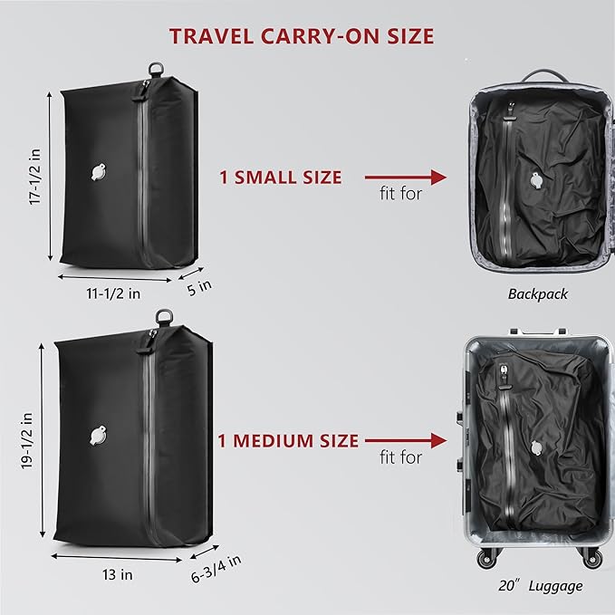 SUOCO Travel Pack Vacuum Kit, Travel Vacuum Bags with Wireless Electric Pump, Clothing Compression Packing Cubes for Carry-On Luggage Backpack Suitcase, 1 Small/1 Large