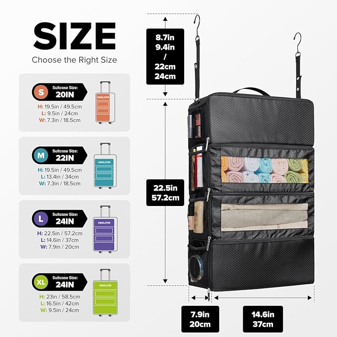 Suitcase Organizer, Travel Luggage Organizer Hanging Shelves Packing Cube Closet/Collapsible Portable Travel Organizer for Carry-on