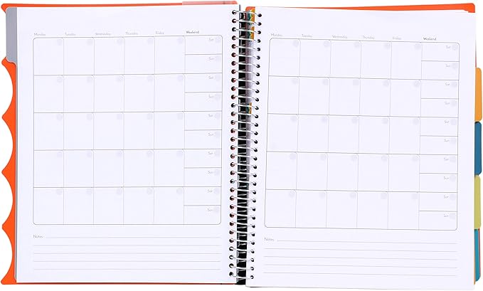 Mintra Office Durable PREMIUM Spiral Notebook, ((Orange, 5 Subject, 8.5in x 11in)), Fabric Covered Coils, No Snags, Removable Adjustable Pocket Dividers, Ruler, Organization, Customizable