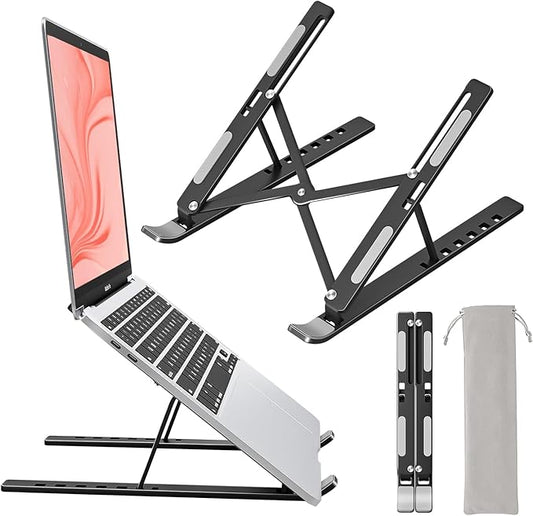 Laptop Stand for Desk, Aluminum Metal MacBook Stand, Computer Riser for Desk, Portable Foldable Adjustable Notebook Holder, Compatible with 10-15.6 Inch Laptops, iPad, Black.