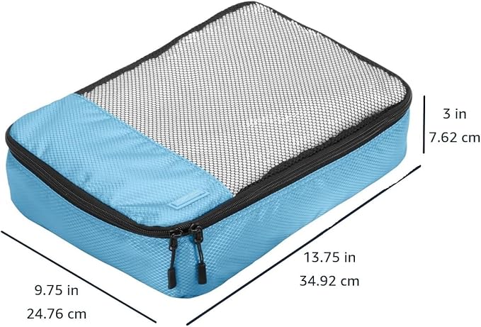 Amazon Essentials 4-Piece Packing Cubes Travel Accessories Set, Luggage Organizer with Double Zipper, Mesh Top, 100% Polyester, Medium, Sky Blue (Previously Amazon Basics)
