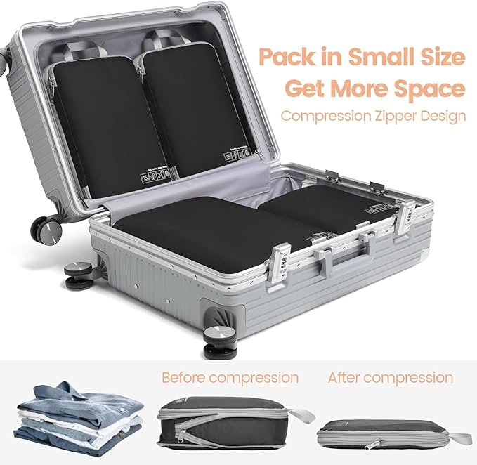 Cambond Compression Packing Cubes for Travel Women - Travel Bags Luggage Organizers Travel Essentials Compression Cubes for Travel Carry on Suitcases Organizer