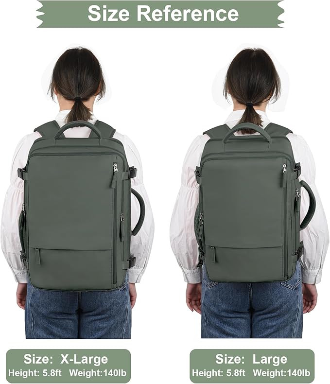 Hanples Women's Large 17.3 Inch Laptop Backpack, Olive Green, Waterproof, Suitable for Air Travel